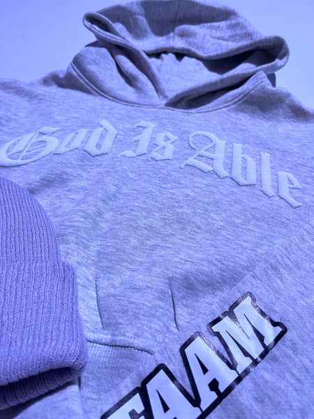 Women’s Old English Grey “Royal Crop Hoodie” White puff lettering. 1of10